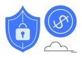 Security Shield with Lock, Dollar Icon, and Cloud Outline Representing Data and Financial Safety Royalty Free Stock Photo