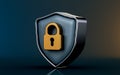 Security shield lock icon on dark background 3d render concept