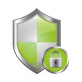 Security shield lock. Protection emblem icon. Safety defense symbol. Vector glossy sign. Royalty Free Stock Photo