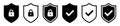 Security shield logo icon set, check mark padlock signs, vector logotypes of security shields