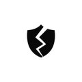 The security shield is split. The security system on the Internet is broken. A shield with a crack. Vector black solid Royalty Free Stock Photo