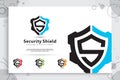 Security shield tech vector logo design with modern concept , abstract illustration symbol of cyber security  for digital template Royalty Free Stock Photo