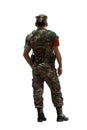 Security soldier standing with battle uniform white ba