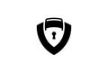 Security Solutions Minimal Symbol Design. Vector Logo Template. An online database shield protection safe guard in a briefcase for