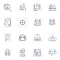 Security staff line icons collection. Vigilant, Alert, Trained, Observant, Attentive, Diligent, Committed vector and