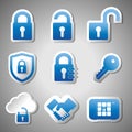 Security Sticker Icon Set - Blue Vector Illustrations - Isolated On Gray Gradient Background Royalty Free Stock Photo