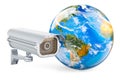 Security surveillance camera with Earth Globe. 3D rendering