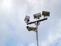 Security surveillance camera on a metal pole