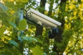 Security surveillance camera near green park Royalty Free Stock Photo