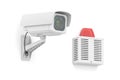 Security surveillance camera with outdoor alarm siren , 3D rendering