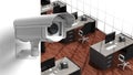 Security surveillance camera on wall