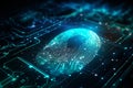 Security system concept of technology device is using technological fingerprint to access it. Generative AI Royalty Free Stock Photo