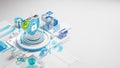 Security System Shield Lock Verified Icon Blank Space Banner 3D Render