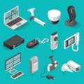 Security system vector isometric isolated elements set Royalty Free Stock Photo