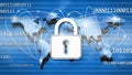 Security technology concept - padlock binary code information connecting lines world map Royalty Free Stock Photo