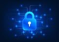 Security technology The lock is connected to the technological circuit with an enchanting glow. It is a technology that protects