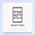 Security token, graphic key on smartphone thin line icon. Modern vector illustration Royalty Free Stock Photo