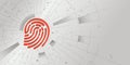 Security and uniqueness, privacy and identification concept. Red fingerprint on a white futuristic digital design