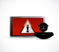 Security warning. Hacker and tablet.