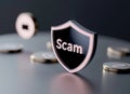 Security warning: text Scam highlighting dangers of fraud, online deception, phishing, cyber threats, emphasizing Royalty Free Stock Photo