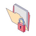 Securiy padlock with documents folder icon, flat design Royalty Free Stock Photo