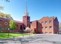 SEDALIA, USA, APR. 23, 2015: View of traditional American church made brown red bricks. Traditional USA church architecture