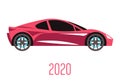 Sedan car model of 2020 side view and automobile evolution