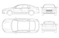 Sedan car in outline. Business sedan vehicle template vector isolated on white. View front, rear, side, top. All Royalty Free Stock Photo