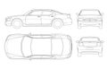 Sedan car in outline. Business sedan vehicle template vector isolated on white. View front, rear, side, top. All Royalty Free Stock Photo