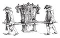 Sedan chair in 1755, vintage illustration Royalty Free Stock Photo