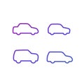 Sedan, hatchback, suv and minivan, cars line icons