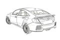 Sedan Honda Civic 2017 graphic Sketch. 3D Illustration.