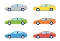 Sedan personal car. Side view cars in different colors. Flat style.