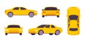 Sedan sides view. Yellow auto car or taxi template side front back top views, drive automobilism concept vehicle parking Royalty Free Stock Photo