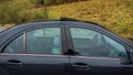 Sedan sport equipment car inside view through right side windows, leather interior, chromed elements, front and back seats Royalty Free Stock Photo