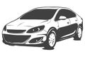 Sedan vector black illustration isolated on white background. Hand drawn illustration.