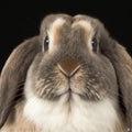 Sedate closeup portrait lovely whisker easter American rabbit in studio.