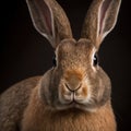 Sedate closeup portrait lovely whisker easter Dutch rabbit in studio.