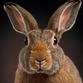 Sedate closeup portrait lovely whisker easter Havana rabbit in studio. Royalty Free Stock Photo