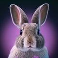 Sedate closeup portrait lovely whisker easter Lilac rabbit in studio.