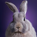 Sedate closeup portrait lovely whisker easter Lilac rabbit in studio.
