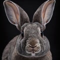 Sedate closeup portrait lovely whisker easter Mini Rex rabbit in studio.