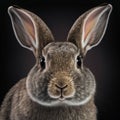 Sedate closeup portrait lovely whisker easter Polish rabbit in studio.