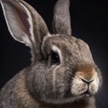 Sedate closeup portrait lovely whisker easter Rex rabbit in studio.