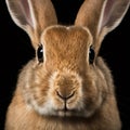 Sedate closeup portrait lovely whisker easter Tan rabbit in studio.