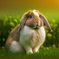 Sedate easter american fuzzy lop rabbit portrait full body in green field Royalty Free Stock Photo