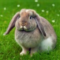 Sedate easter american fuzzy lop rabbit portrait full body in green field Royalty Free Stock Photo
