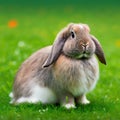 Sedate easter american fuzzy lop rabbit portrait full body in green field Royalty Free Stock Photo