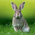 Sedate easter Champagne dArgent rabbit portrait full body sitting in green field Royalty Free Stock Photo