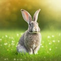 Sedate easter Champagne dArgent rabbit portrait full body sitting in green field Royalty Free Stock Photo